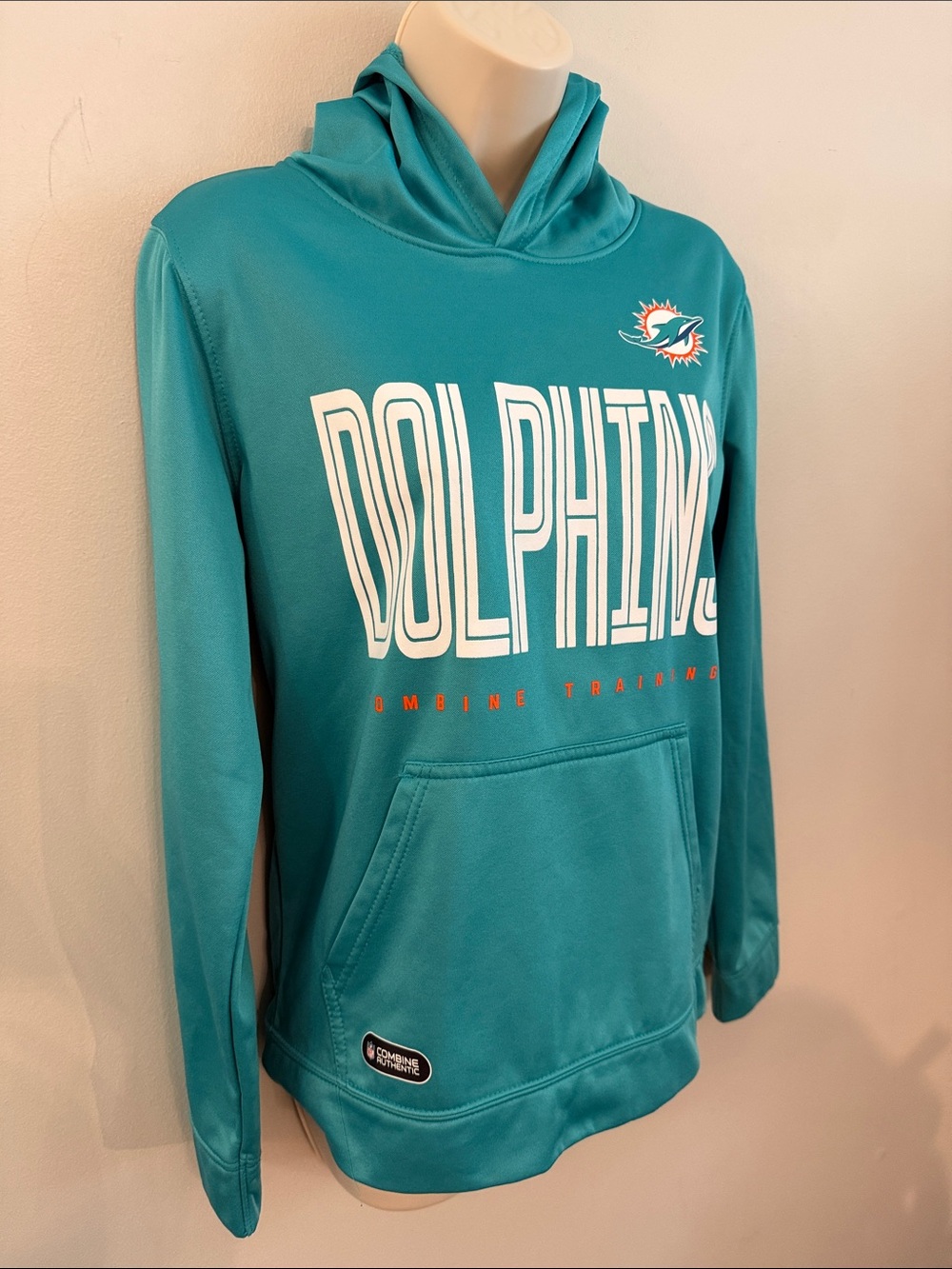 Youth NFL Teal Florida Dolphins Pullover Hoodie Combine Training Junior XL